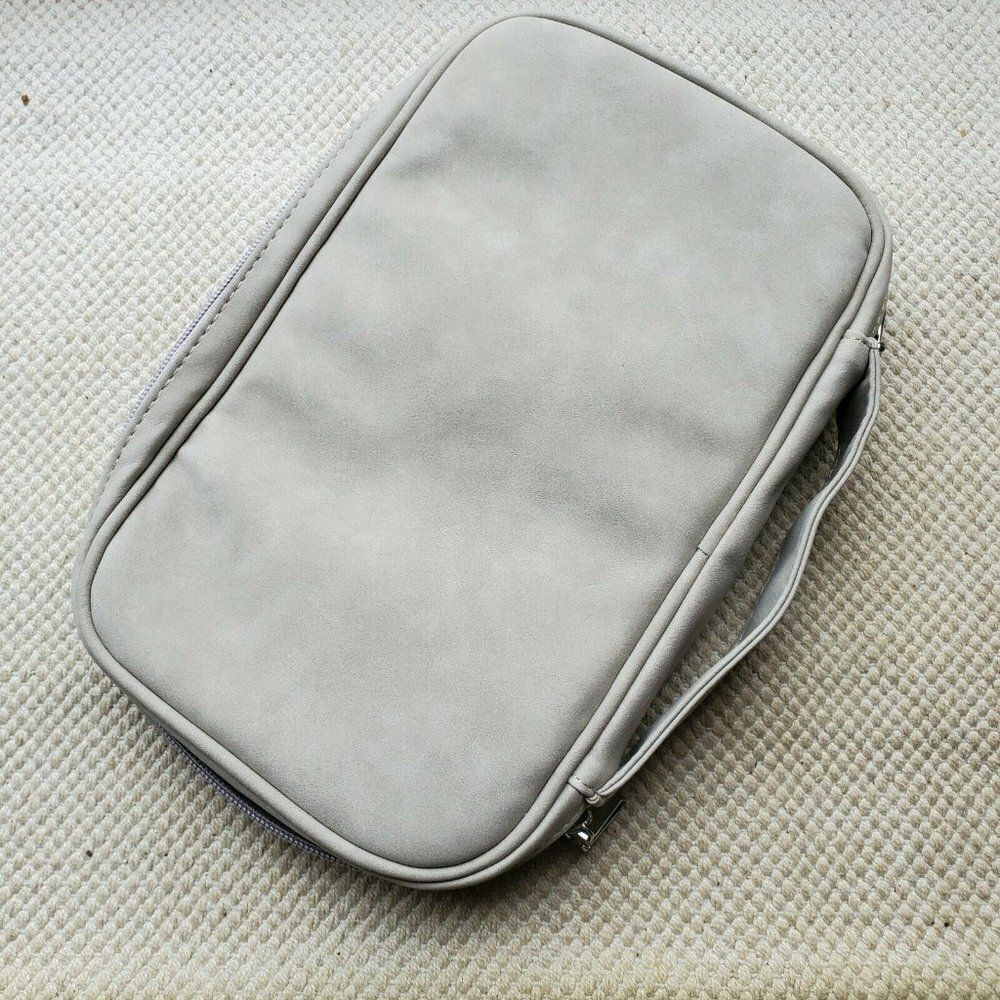 Grey Tan storageLAB Travel Jewelry Organizer Faux Suede Clutch Bag Necklace - Picture 5 of 8